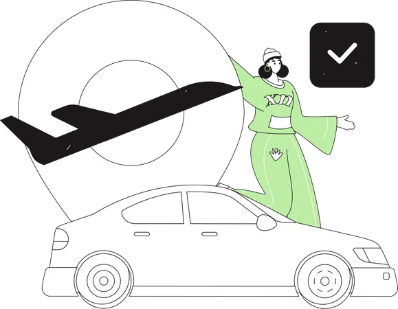 Woman Take taxi at airport  Illustration