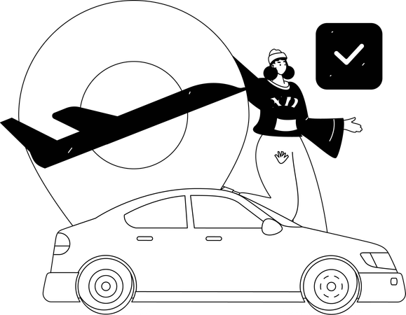 Woman Take taxi at airport  Illustration