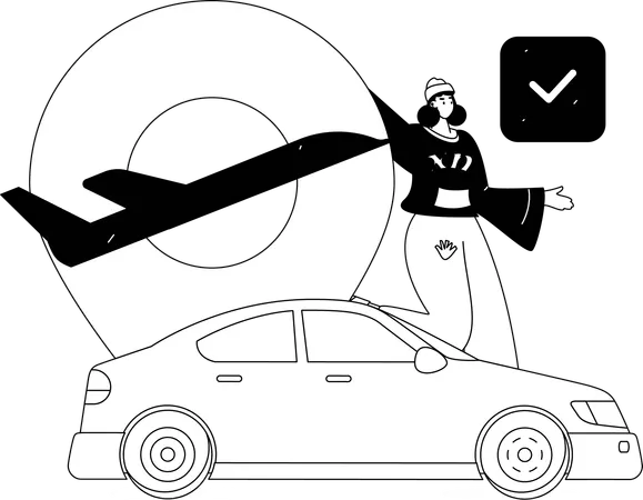 Woman Take taxi at airport  Illustration