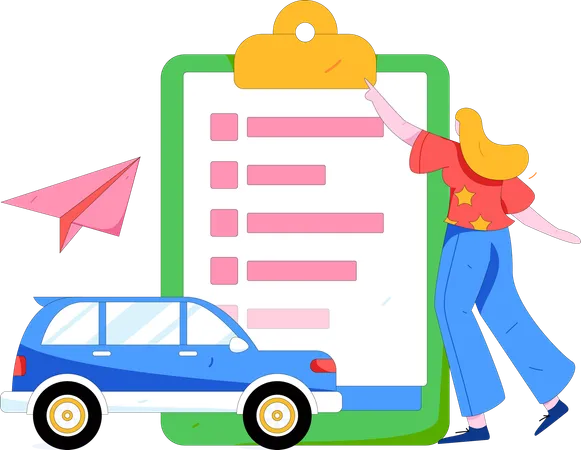 Woman takes car insurance  Illustration