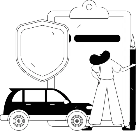 Woman takes car insurance  Illustration