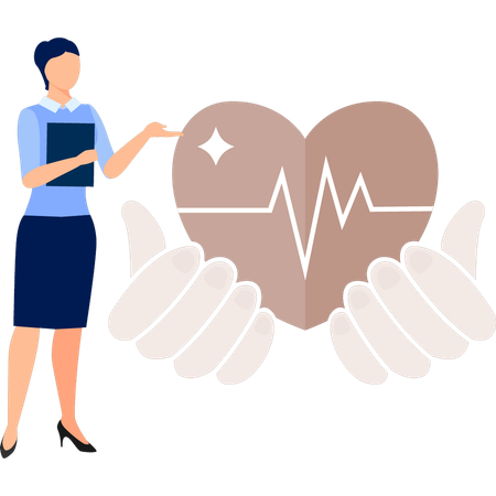 Woman takes care of patient's heart  Illustration