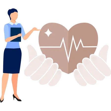 Woman takes care of patient's heart  Illustration