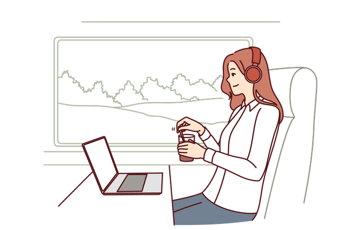 Woman takes coffee break while working  Illustration