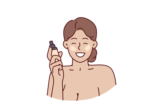 Woman takes face treatment  イラスト