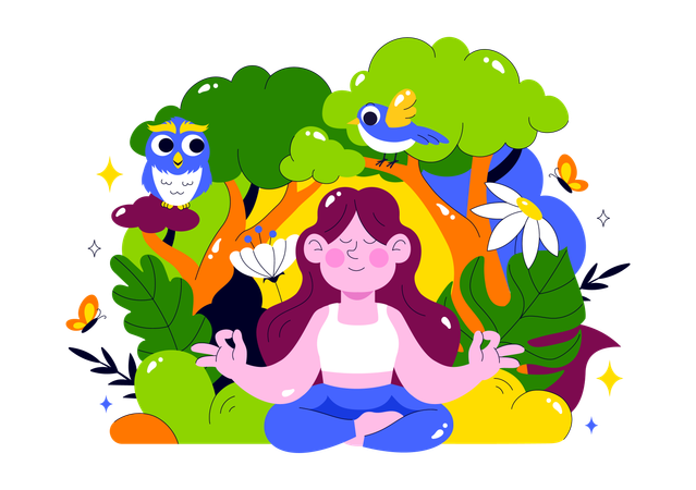 Woman takes Forest Bathing  Illustration