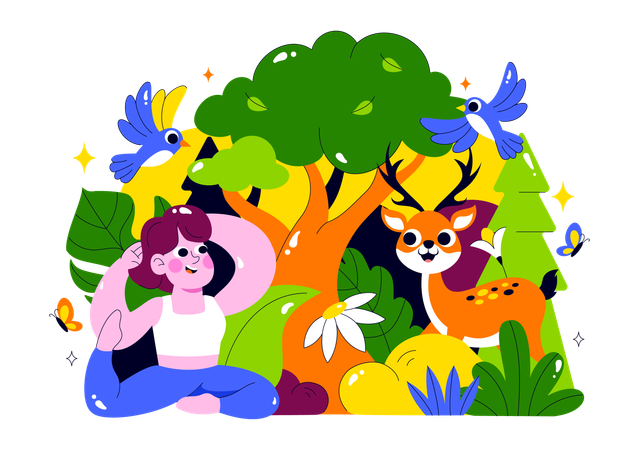 Woman takes Forest Bathing  Illustration