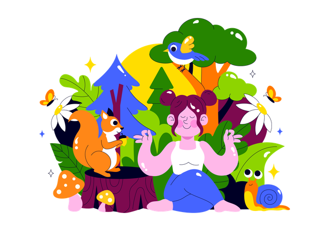 Woman takes Forest Bathing  Illustration