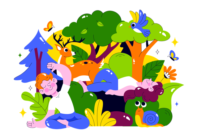 Woman takes Forest Bathing  Illustration