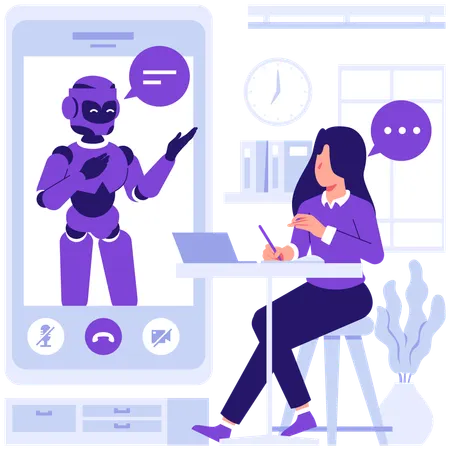 女性がロボットの助けを受ける  イラスト