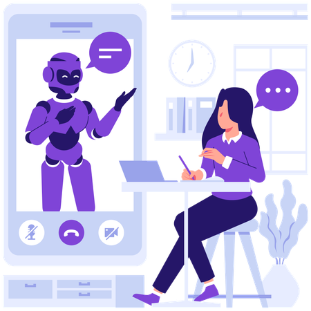 Woman takes help from robot  Illustration