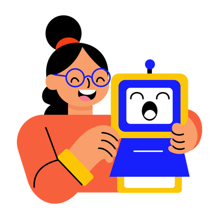 Woman takes help of ai assistant  Illustration