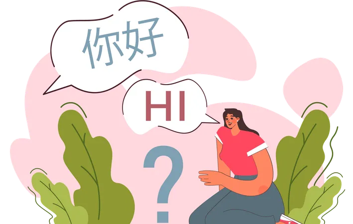 Woman takes help of language translator  Illustration