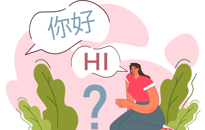 Woman takes help of language translator  Illustration