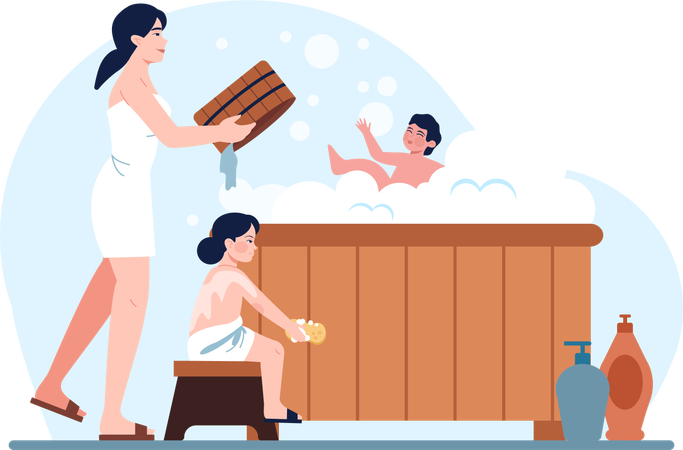 Woman takes her child in spa  Illustration