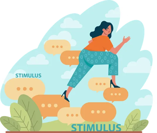 Woman takes leap jump to achieve goals  Illustration