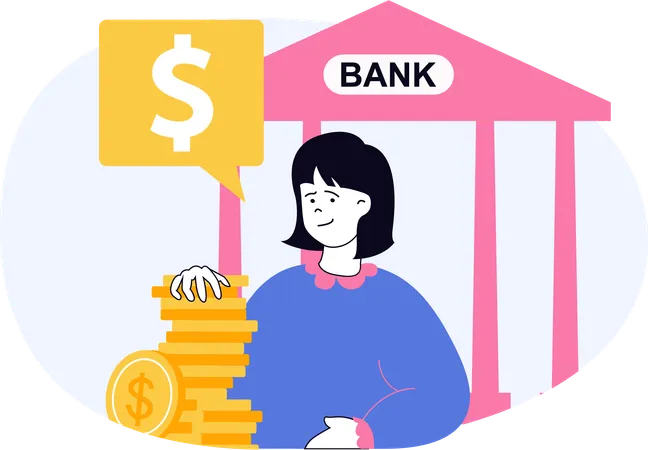 Woman takes loan from bank for business expansion  Illustration