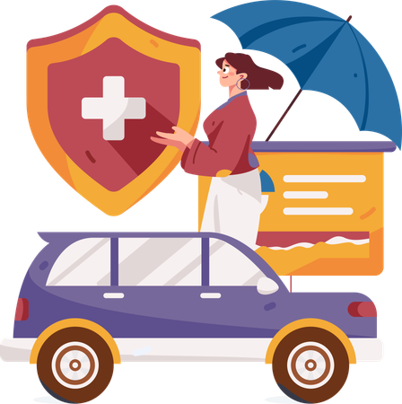 Woman takes medical insurance while driving car  Illustration