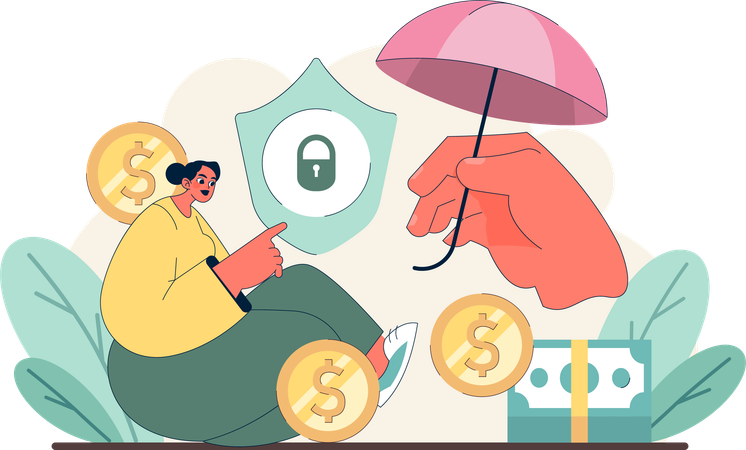 Woman takes money insurance  Illustration