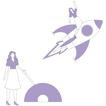 Woman takes off on a rocket  Illustration