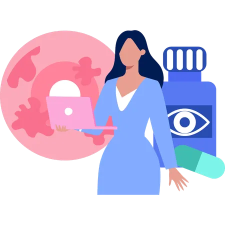 Woman takes online eye consultation  Illustration