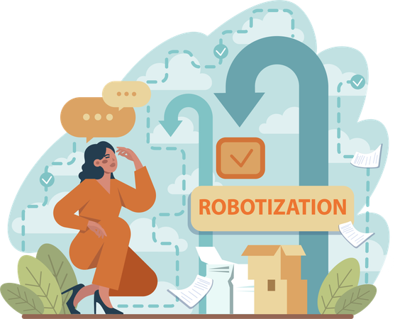 Woman takes robotic assistance  Illustration