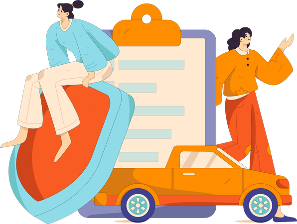 Woman takes vehicle insurance  Illustration