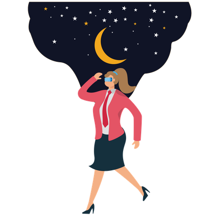 Woman Takes Virtual Reality Experience  Illustration