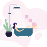 illustrations of girl taking a bath