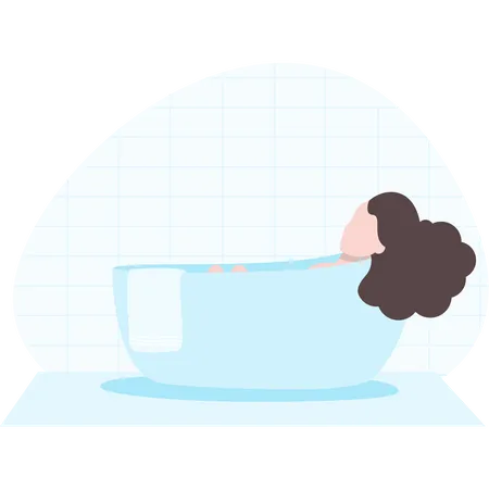 Woman taking a hot bath in bathtub  Illustration
