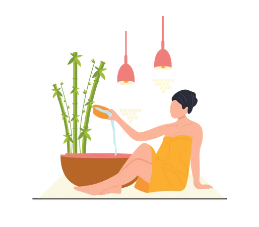 Woman taking a relaxing bath Illustration