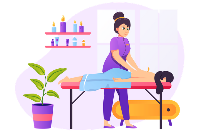 Woman taking back massage to client Illustration
