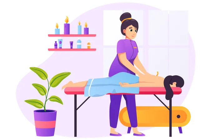 Woman taking back massage to client  Illustration