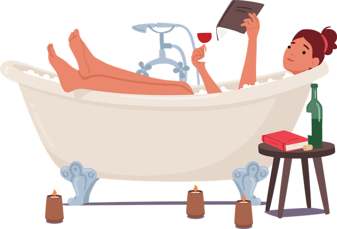 Woman taking bath in bathtub  Illustration