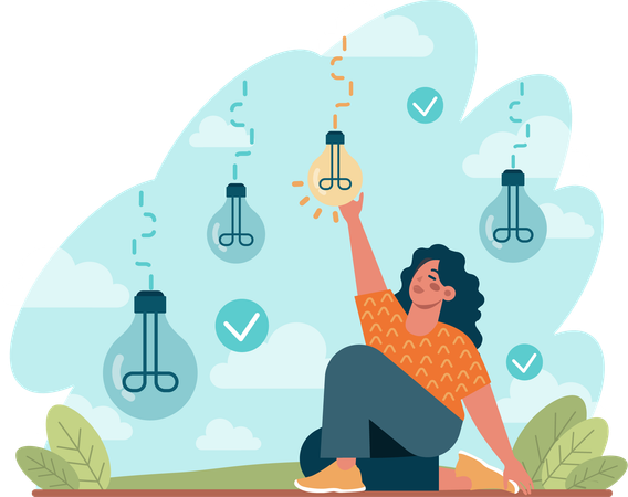 Woman taking bright idea  Illustration