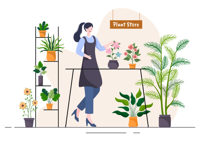 Woman taking care of flowers Illustration