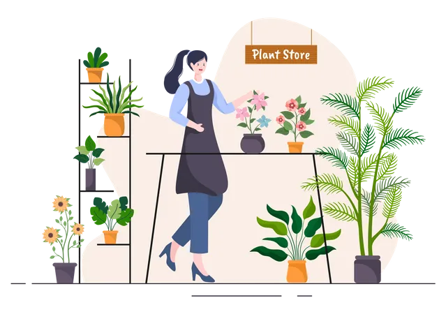 Woman taking care of flowers  Illustration