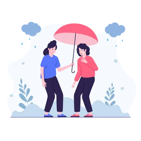 Illustration Of Woman Taking Care Of Her Friend Who Is Crying Because Of Depression 일러스트레이션