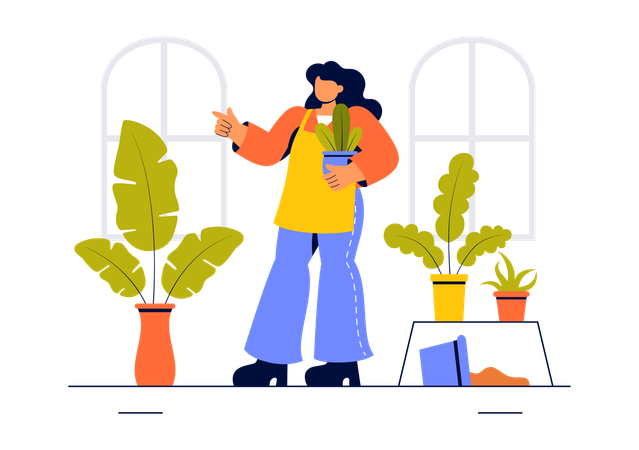 Woman taking care of plant  Illustration