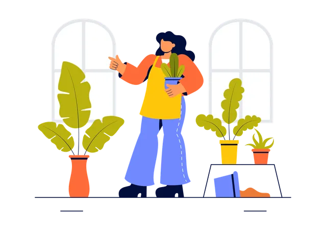 Woman taking care of plant  Illustration