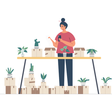 Woman taking care of plants  Illustration