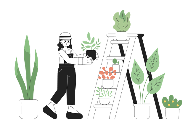 Woman taking care of plants  Illustration