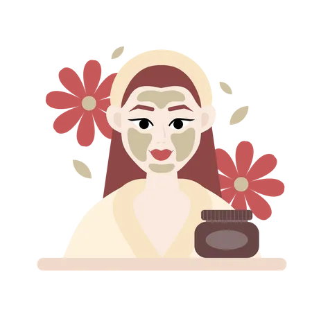 Woman taking Clay Face Mask  Illustration