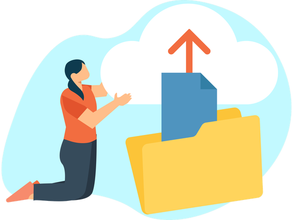 Woman taking cloud backup  Illustration