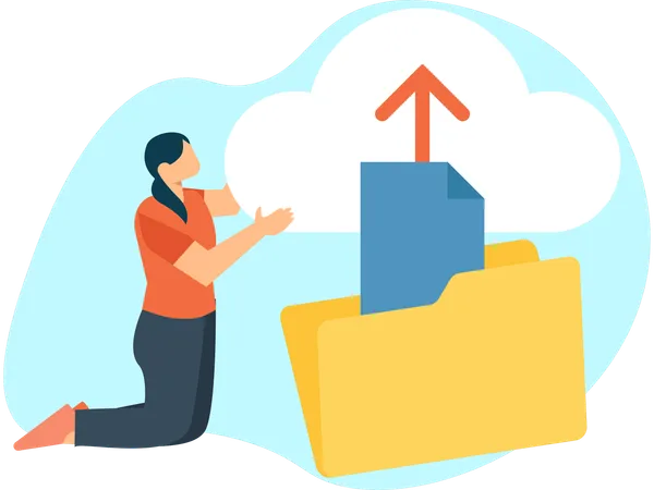 Woman taking cloud backup  Illustration