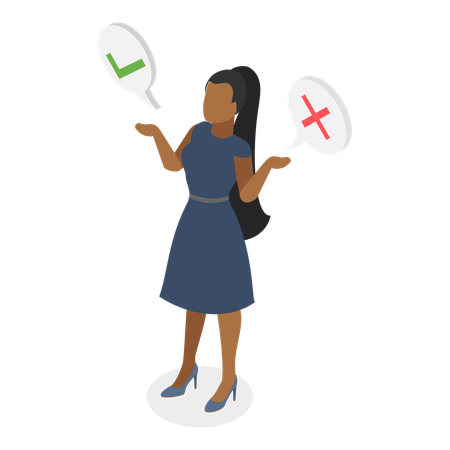 Woman taking decision right or wrong  Illustration