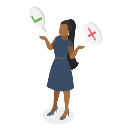 Woman taking decision right or wrong  Illustration