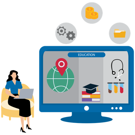 Woman taking digital education  Illustration