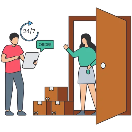 Woman taking door delivery  Illustration