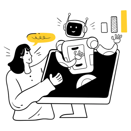 Woman taking help from Virtual Assistant  Illustration